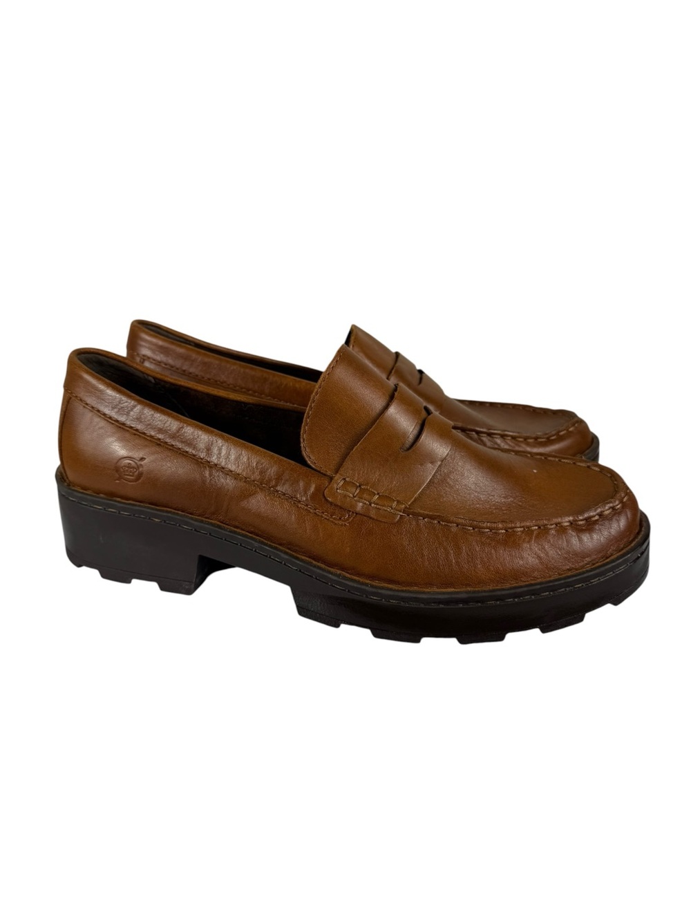 Born Carrera Brown Leather Lug Sole Platform Penny Loafers Sz 9